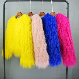 Pelz Kunstpelz Mantel bunte pelzige rosa Lamm Wolle Kunstpelz Mantel weibliche Shaggy Schaffell Mantel Winter künstliche mongolische Pelzjacke