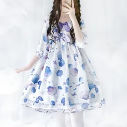 Abito giapponese dolce lolita vestito oneck bowknot vita alta stampa carina sogno principessa abito vittoriano kawaii ragazza gotica lolita op