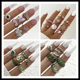 Cluster Rings Fashion Simple Vintage Silver Color Set Multi-layer Adjustable Chain Double Open Finger Ring Alloy Man And Women