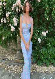 Cryptographic Floral Print Cottagecore Elegant Sleeveless Maxi Sundress Sexy Backless Women Party Club Tie Front Dress Holiday Y012746778