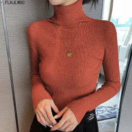 Pullovers 12 Colors Skin Tight Basic Pullovers Jumpers Hot Sales Women Bodycon Winter Spring White Green Purple Knit Turtleneck Sweaters