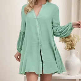 Kadın tişörtleri bayanlar rahat rahat bluz gevşek düz renk uzun fener kollu gömlek seksi vintage moda tatil v boyun boynuzu