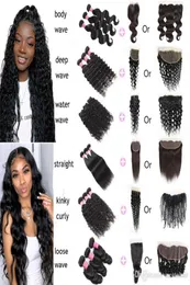 Meetu Body Straight Water Looke Deep Extensions Natural Color Kinky Curly Human Hair Bundles with Lace Prontal Closure 44 13x4 FO2188018