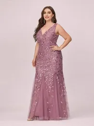 Plus Size Sleeveless Cocktail Dress V Neck Back Mermaid Party Prom Gowns Tulle Sequins Full estidoe 240228