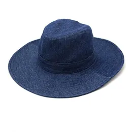 Cotton Demin Fedoras Jean Unisex Hat 대형 가장자리 여름 야외 와이드 모자 183s