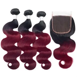 Ombre brasiliane 1b99J Onda del corpo Tesse per capelli umani con chiusura in pizzo Tessiture per capelli umani Ombre Estensioni dei capelli di colore2835563