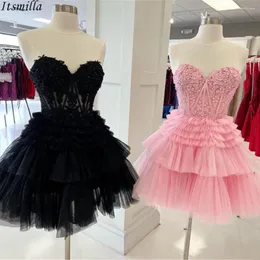 Party Dresses Itsmilla A-line Sweetheart Black/Pink Homecoming With Sheer Lace Corset Tiered Tulle Short Cocktail Dress Gown
