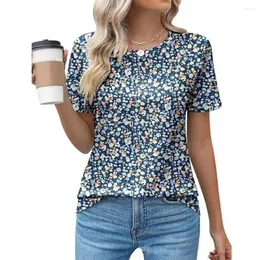 Women's Blouses Fade-resistant Women Top Stylish Pleated Summer Tops O-neck Short Sleeve Tees Loose Fit Comfortable For Casual