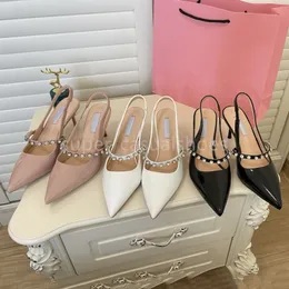 Kvalitet klackar sandaler slingbacks höga klackar borstade läder sandaler skor för kvinnor slingback pumpar skor lady party bröllop designer skor klädskor