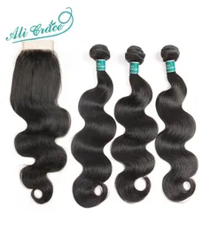 Ali Grace Hair 3 Bundles Brasiliansk kroppsvåghår med stängning 44 Del 4PCSlot Remy Human Extension Natural Color2322102