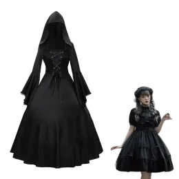 Dresses for Women Medieval Renaissance Victorian Vintage Retro Gothic Flare Sleeve Hooded Long Ball Gown Dress Costume