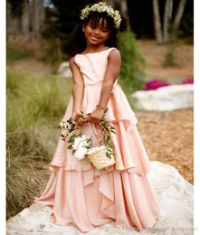 New Pretty Blush Pink Flower Girl Girl Dresses Chiffon Girls Pageant Comple for Wedding Italial Party4130074