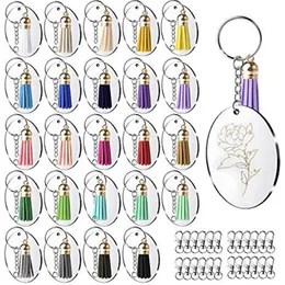 100Pcs Acrylic Keychain Blanks with Circle Clear Keychain Hooks Leather Tassel Pendant Keychains for DIY and Crafts221U