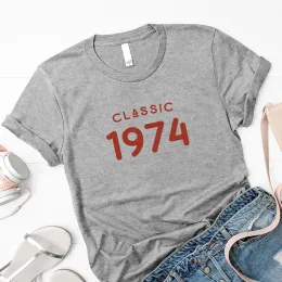 T-shirt Vintage 1974 TShirt Women 50 Years Old 50th Birthday Gift Girls Mom Wife Daughter Party Top Tshirt Cotton Streetwear Tee Shirt EZCS