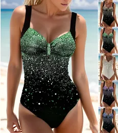 Swimwear Classic Shiny Print Lace Up Womens Push Flower Set Beach Wear S3XL 240229