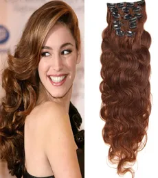 7A REMY CLIP في Human Hair 140g 8pcs Virgin Brazilian Body Wave 6 Drak Brown Clip في تمديد الشعر DHL 9354620