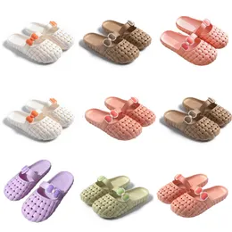 Nytt för sommardesigner tofflor Produkt Kvinnor Green White Pink Orange Baotou Flat Bottom Bow Slipper Sandaler Fashion-029 Womens Flat Slides Gai Outdoor 25 S