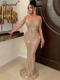 Sukienka Znaiml 2023 Luksusowe błyszczące kobiety Crystal Rhinestone Mermaid Evening Sukienki Kobieta elegancka przyjęcie urodzinowe suknia siatkowa sukienka maxi