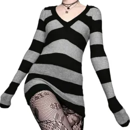 Vestido egirl Mall gótico emo 00s Mini vestido vintage y2k grunge listrado malha v vestido de suéter de pescoço mulheres outono primavera slim fit jumpers