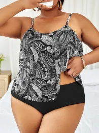 水着2023 Paisley Tiered Layer Peplum Tankini Swimsuit 2ピース大規模水着女性ビーチウェアバス剤