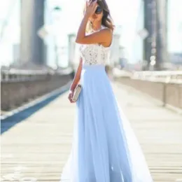 Sukienki niebieska sukienka letnia koronka długa elegancka damska sukienka imprezowa balowa szyfonowa suknia brzoskwini dziewczyny zachodnia bal