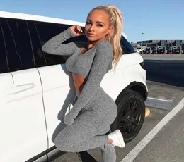 Two Piece Dress Spring 2021 Women039s Clothing Sexy V Neck Knitted Tracksuit Set Long Sleeves Crop Tops Pants 2 Outfits For Wom3925212