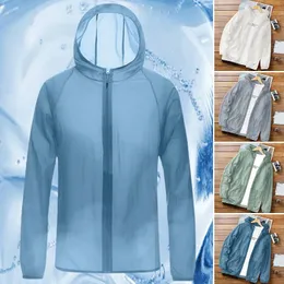 Mens Thin Section Riding Sunscreen Breattable Jacket Loose Hooded Anti-UV Quick Dry Ice Jacket Casual Outdoor dragkedja Hooded 240304