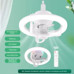 360 ° rotierende Deckenventilator Leuchte E27 Intelligenter Lüfter mit Fernbedienungs-LED-Lüfter Licht für Wohnzimmer Schlafzimmer Top Light 85-265