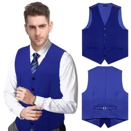 Vests Navy Blue Dress Vest for Men Sleeveless Waistcoat Slim Fit Suit Vest Neck Tie Handkerchief Casual Gilet Homme for Business Party