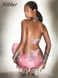 Nibber Sweet Сексуальное платье макси с бабочкой Женское платье с лямкой на бретельках с открытой спиной и лямками с v-образным вырезом Холтер для танцев для девочек Клубная вечеринка Vestidos 240305