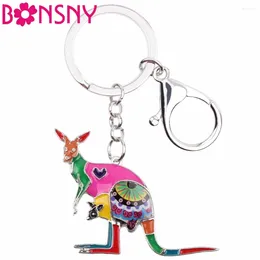 Keychains Bonsny Emamel Floral Australien Känguruer Key Chain Women Girl Keyring Presentväska Charms Keychain Car Purse Fashion Jewelry