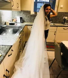 Popodion branco 3 m de comprimento véus de casamento catedral de 3 camadas véu de noiva com pente acessórios de véu de casamento feminino WAS10012830904149605