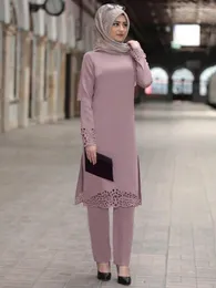 Ubranie etniczne 2-częściowe muzułmańskie top i spodnie kobiety Turcja Split Abayas sukienki Ramadan Marokańczycy Kaftan Islamskie zestawy M-4xl
