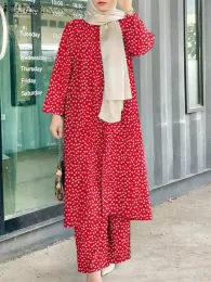 바지 Zanzea Floral Printed Muslim 세트 Oneck Long Sleeve Blouse 바지 세트 가을 우아한 파티 Dubai Outifitse Holiday Work Ol Suit