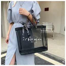 Saco de armazenamento de designer bolsa de ombro de malha feminina com corrente moda ao ar livre respirável bolsas de viagem