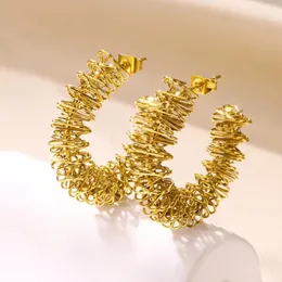 Brincos de pino de aço inoxidável, piercing de hiposensibilidade para mulheres, brinco hipérbole vintage, joias geométricas de cor dourada 18 K