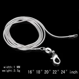 Big Promotions 100 pcs 925 Sterling Silver Smooth Snake Chain Necklace Lobster Clasps Chain Jewelry Size 1mm 16inch --- 24inch304K