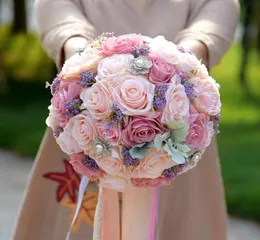 Silk Wedding Bouquet Artificial Home Party Deco Flowers Bridal Bouquet Rose and pink hydrangea Wedding Bouquet de mariage5323699