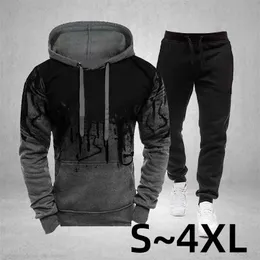 2023 Sportswear Mens casual Hoodie pants 2piece autumn and winter jogging splash ink long sleeve sweater suit S4XL 240227