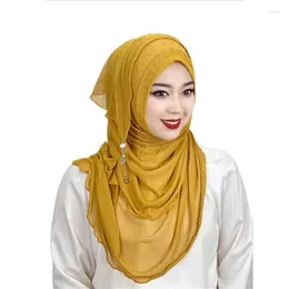 Ethnic Clothing Islamic Solid Color Hijab Ready To Wear Head Wrap With Diamonds Women's Scarf Muslim Headband Instant Shawl Turkey Ramadan