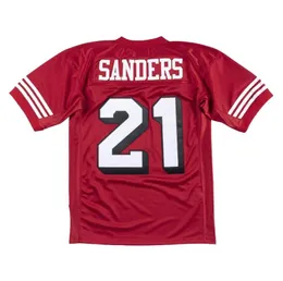 Zszyta koszulka piłkarska 21 deion Sanders 1994 Red White Mesh Retro Rugby Jerseys Men Men Młodzież S-6xl