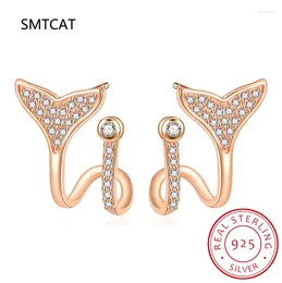 Stud Earrings Luxurious Mermaid Women Moissanite Diamond Fish Tail Earrring For Girls 925 Sterling Silver Korean Jewelry