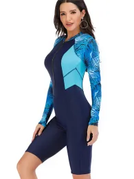 Roupa de banho surf manga longa maiô para mulher 2022 designer de luxo wetsuit poliéster zíper uma peça rash guards com calças rashguard