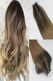 100 gram 40pcs Bant İnsan Saç Uzantıları Balayage Ombre Renk Kahverengi Brezilya Virgin Saç Diksiz PU Cilt AT9426736