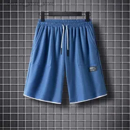 Men's Shorts Summer Mens Casual Shorts Korean High-quality Blue Waffle Sweatpants Fashion High Street Harajuku Big Code Mens Clothing 2023 Q240305