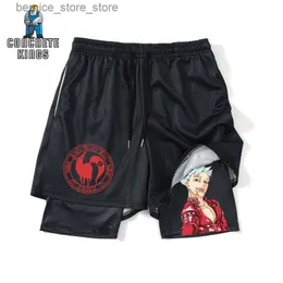 Shorts masculinos Anime Seven Deadly Sins Gym Shorts Men Quick Dry 2 em 1 Performance Sport Shorts Verão Correndo Calças Curtas Imprimir Sweatpants 5XL Q240305