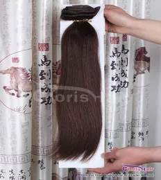 天然の人間の髪の毛拡張に4つのダークブラウンクリップフルヘッド70g 100g 120gペルーレミーストレートウィーブクリップINS 146328047