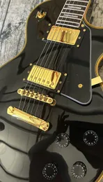 Guitarra elétrica personalizada, logotipo amarelo e borda corporal, acessórios dourados, em estoque, frete grátis relâmpago