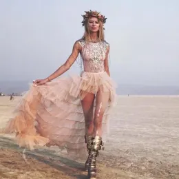 Vestidos boho praia alta baixa babados tutu saias femininas sexy champanhe longo tule saia nupcial feito sob encomenda faldas mujer moda 2019