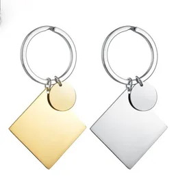100% Stainless Steel Square Pendant Keychain Blank Army Ketting For Engraving Mirror Polished Car keyring Whole 10PCS 210409253o